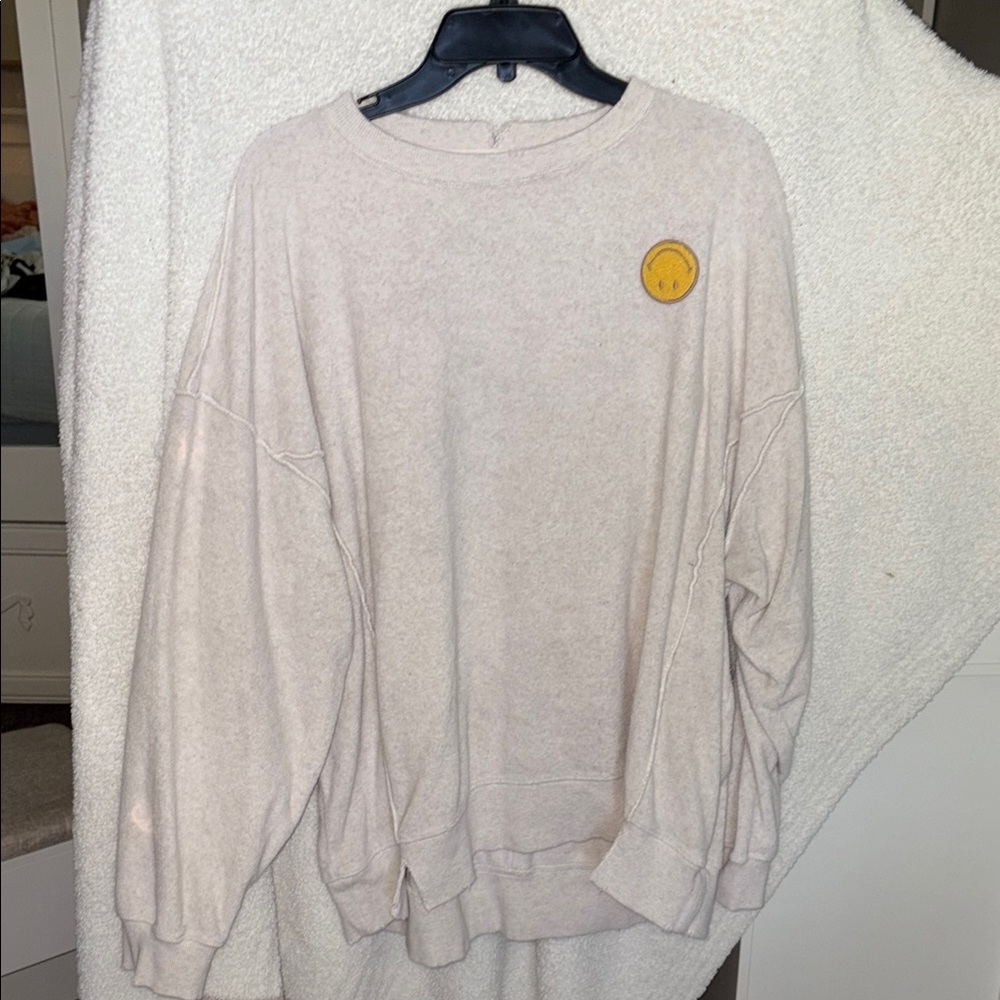 Aerie Cream Hoodie with Yellow Accent